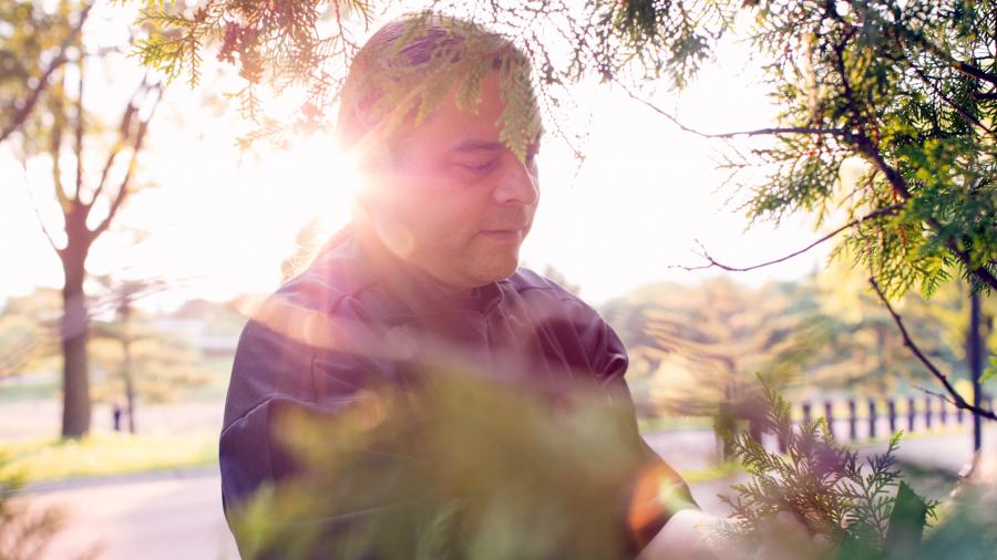 Sean Sherman, author of “The Sioux Chef’s Indigenous Kitchen,” forages for food.