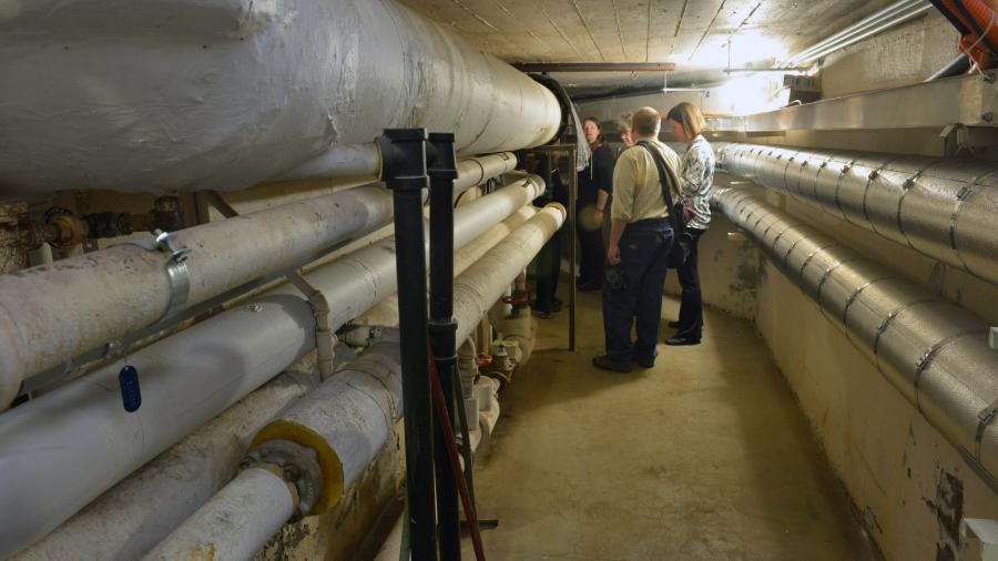 The Stout Secrets Tour explores the tunnel between Harvey Hall and Bowman Hall.
