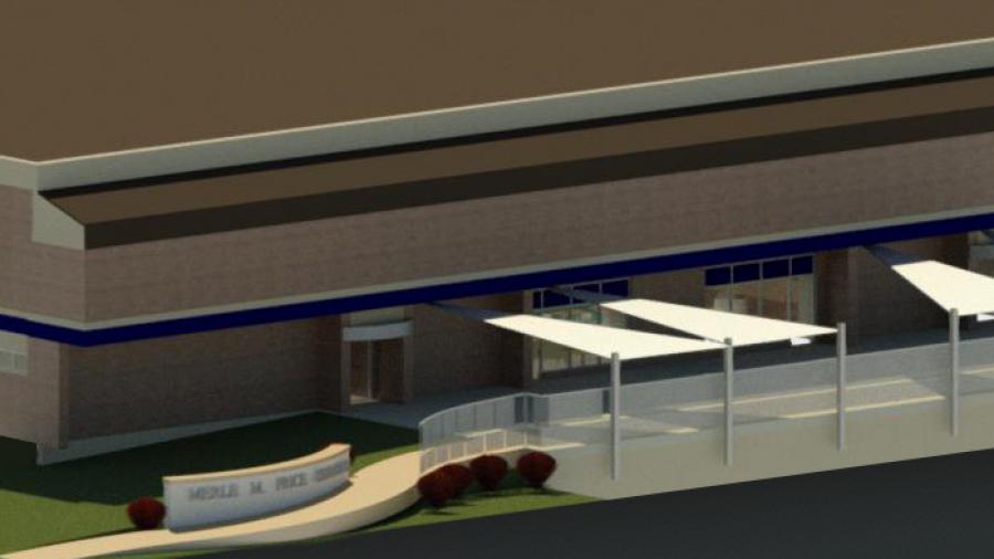 Rendering of new patio space outside Price Commons