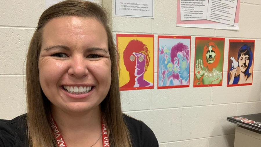 Kathleen Thorn, marketing and business education graduate, teaching in her classroom.