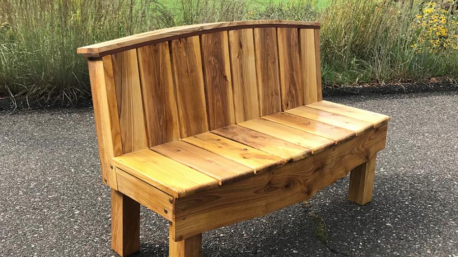 Wood for the benches has come from city ash trees, which were removed because of the emerald ash borer.