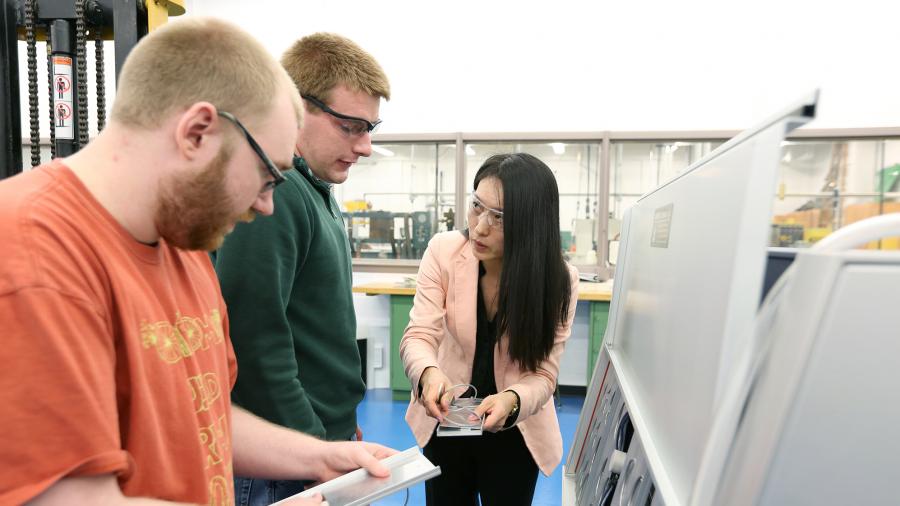 Professor Wei Zheng in the plastics lab in 2018.