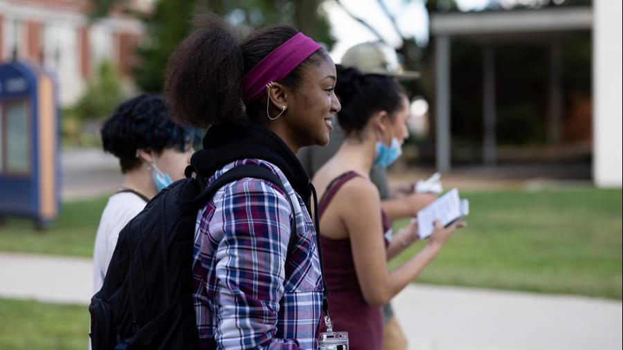 Students crossed the campus mall as classes resumed at UW-Stout this fall.