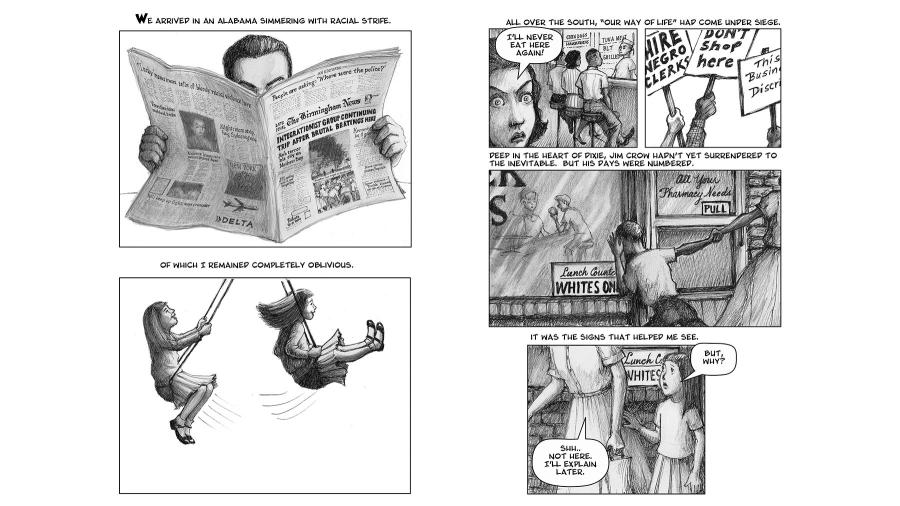 Artwork depicting Quintero Weaver's memories of segregation in her hometown.