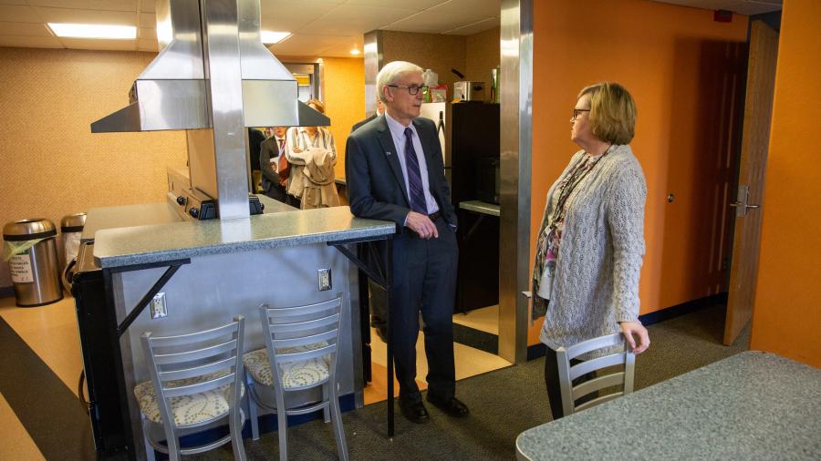 Gov. Tony Evers tours South Hall in 2019.