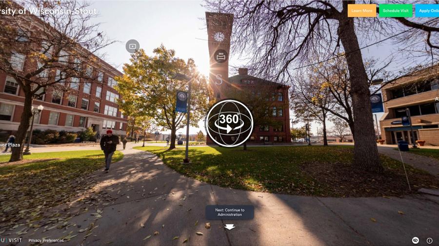 The virtual tour includes 360-degree views from the Clock Tower Plaza.