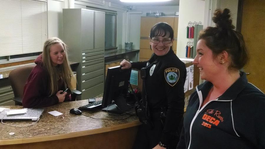 Pederson, who has been a proponent of community policing while at UW-Stout, talks with staff at a campus residence hall.