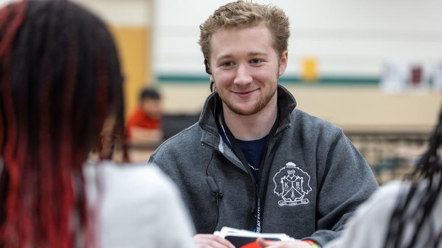 Lyam Steele, UW-Stout student, works to be a positive role model for children at the Boys & Girls Club middle school program.