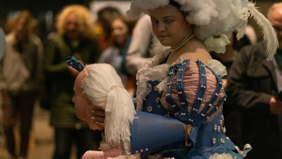 Image of student at Fashion Without Fabric 2022 portraying Marie Antoinette