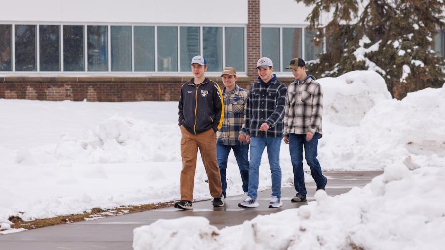 Students walking in the snow