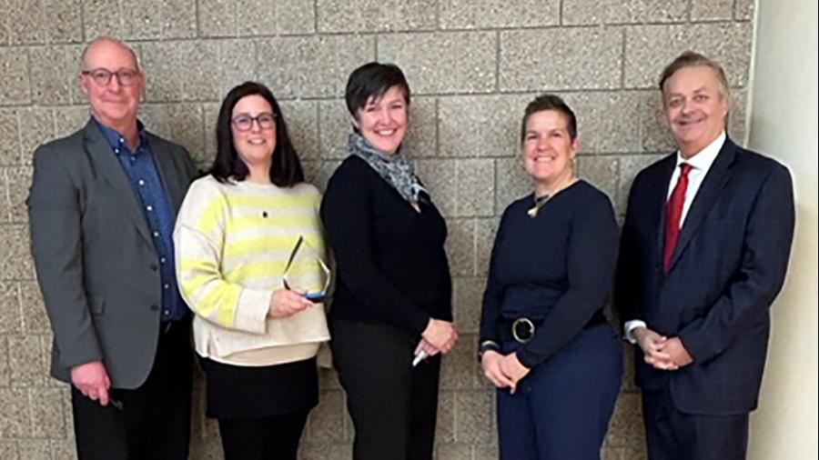 From left at the Momentum West event at UW-Stout: Steve Jahn, executive director of Momentum West; Heidi Rabeneck, MOC Outreach manager; Tamara Brantmeier, UW-Stout associate vice chancellor; Missy Hughes, secretary and CEO of the Wisconsin Economic Development Corporation; and Rob Kreibich, Momentum West Board Chair and New Richmond Chamber of Commerce CEO.