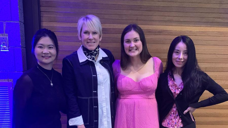 Anna Kent, Scholar Athlete Banquet, with packaging professors and Chancellor Frank