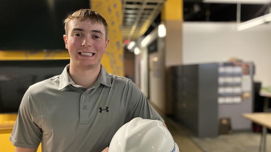 UW-Stout construction major Isaiah Hoyord is interning this summer on a building project at his former high school, Iola-Scandinavia.
