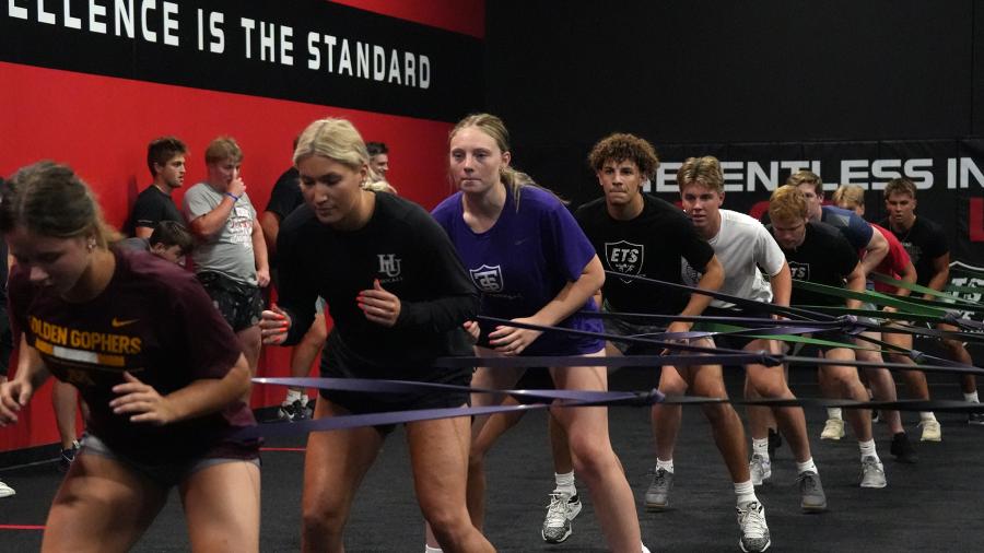 Athletes train during a group session at an ETS Performance location.