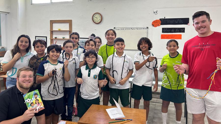 Evan Verboomen and Montessori students made dog leashes as a class project