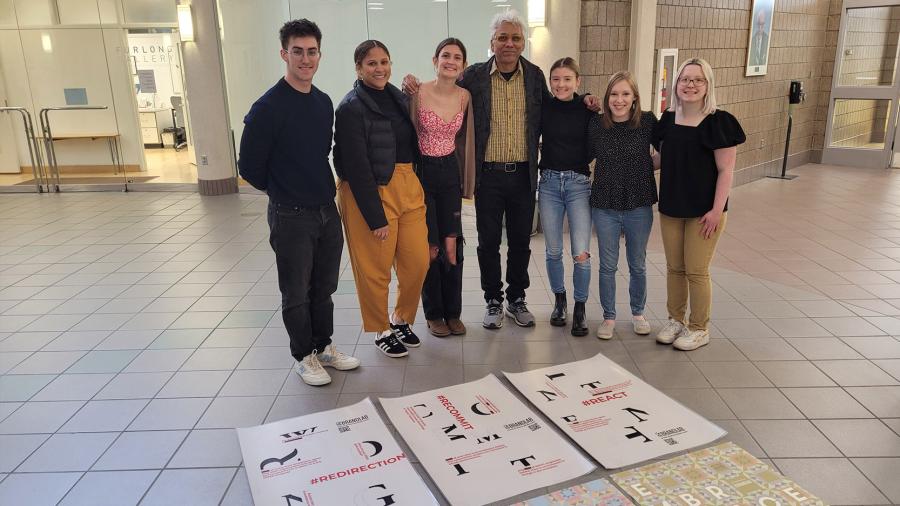 BrandLab’s National Director Michaela Clubb with Professor Nagesh Shinde and graphic design students