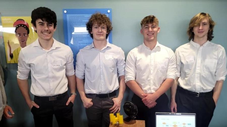 Engineers Without Borders students Lucas Traun, William Gruber, Trevor Kappel and Brett Palubicki at Research Day