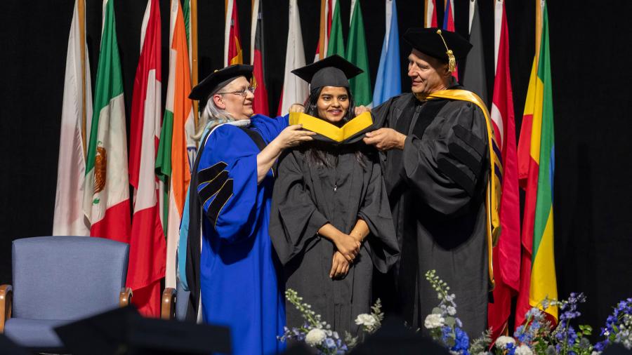 Meghana Maske takes part in the May 10 commencement.
