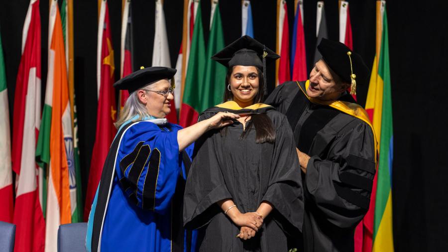 Mridini Upadhyay at UW-Stout commencement.