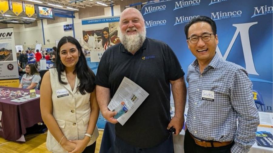 Mridini Upadhyay, left, at a UW-Stout recruiting event.