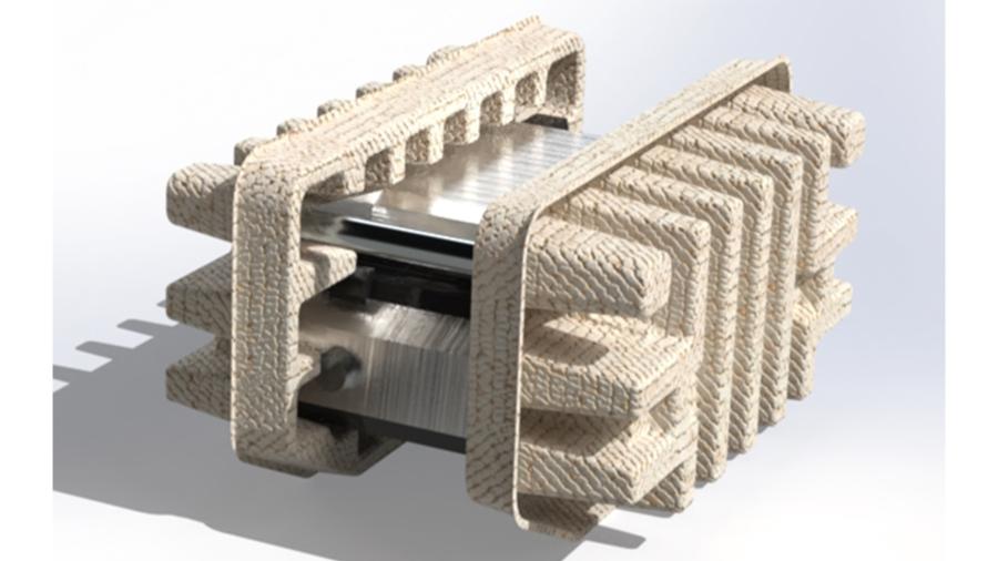 Molded fiber packaging protects a waffle iron.