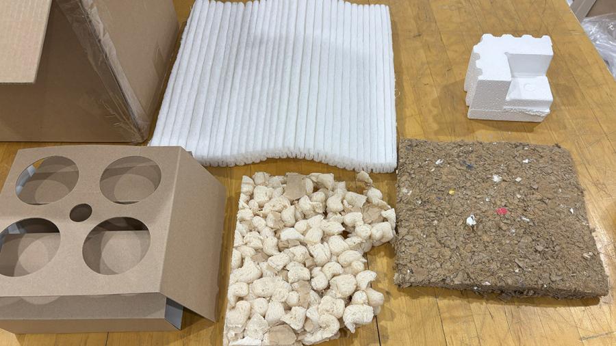 Foam and paper packing material samples