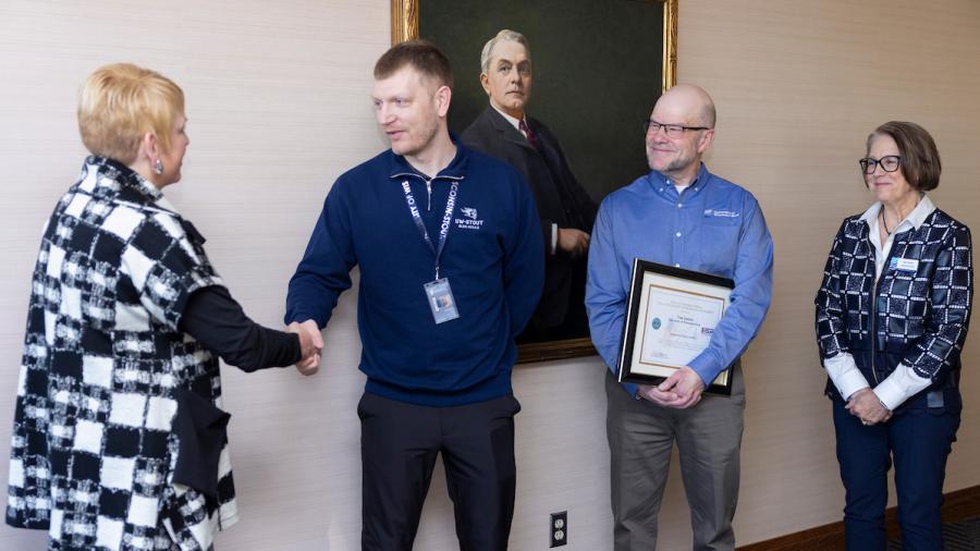 Chancellor Katherine Frank, Tech. Sgt. Jeremy Nelson, Deputy CIO Tom Janicki and CIO Sue Traxler