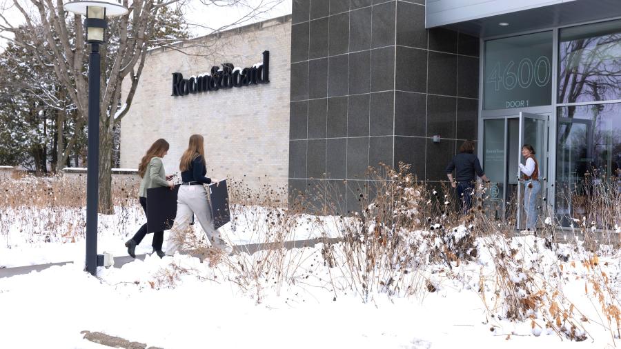 Students outside building