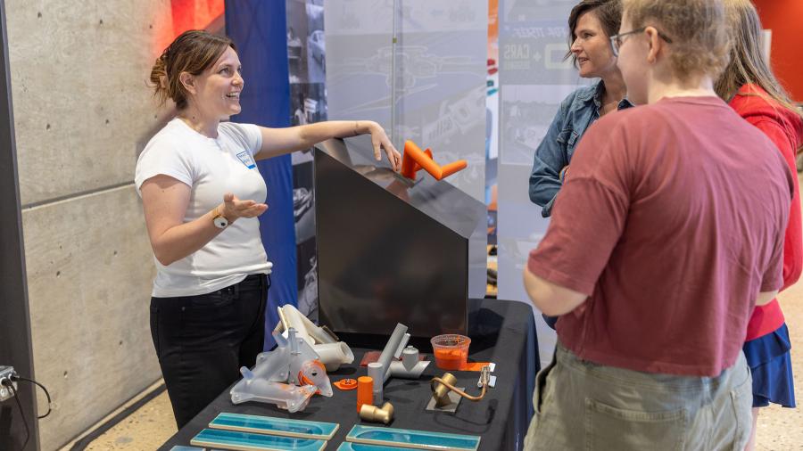 Exhibitor speaks to people