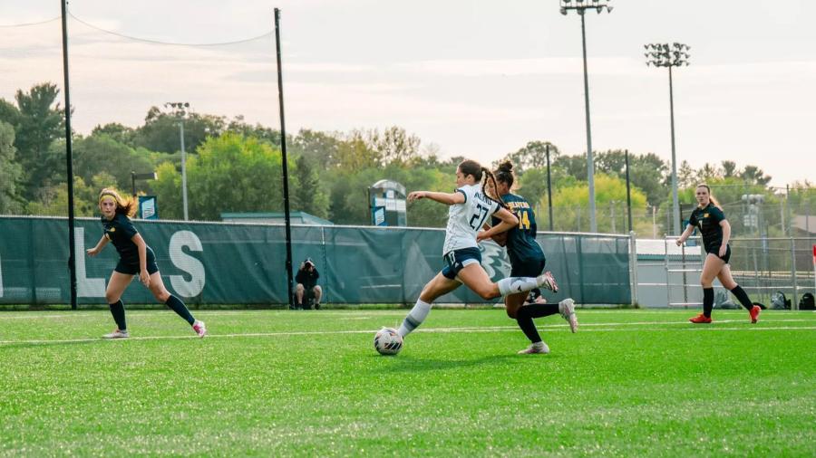 Women playing soccer