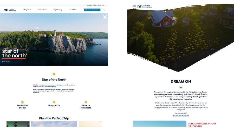 Explore Minnesota website after and before redesign