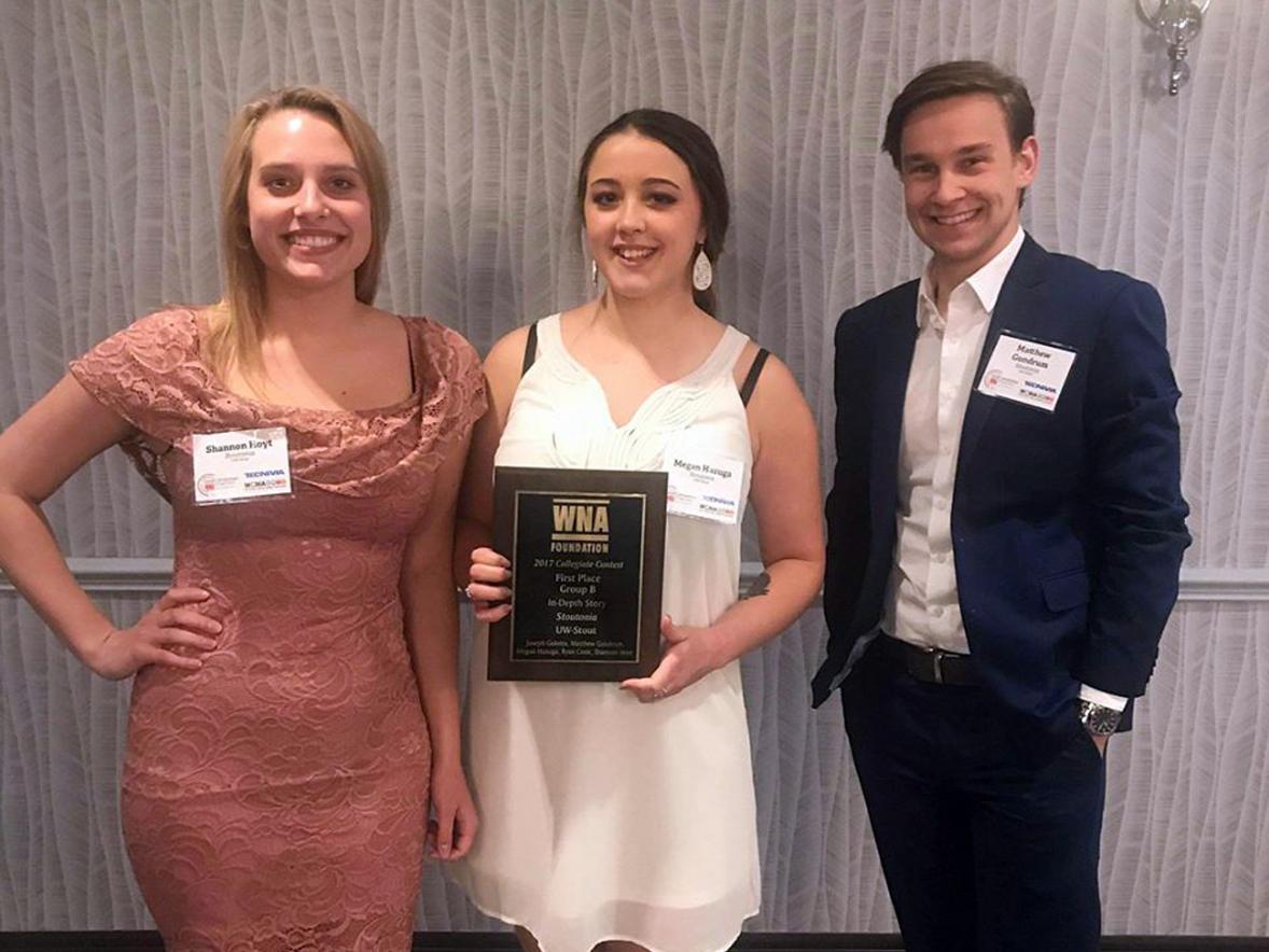 From left, Shannon Hoyt, Megan Hazuga and Matthew Gundrum at the WNA awards event.