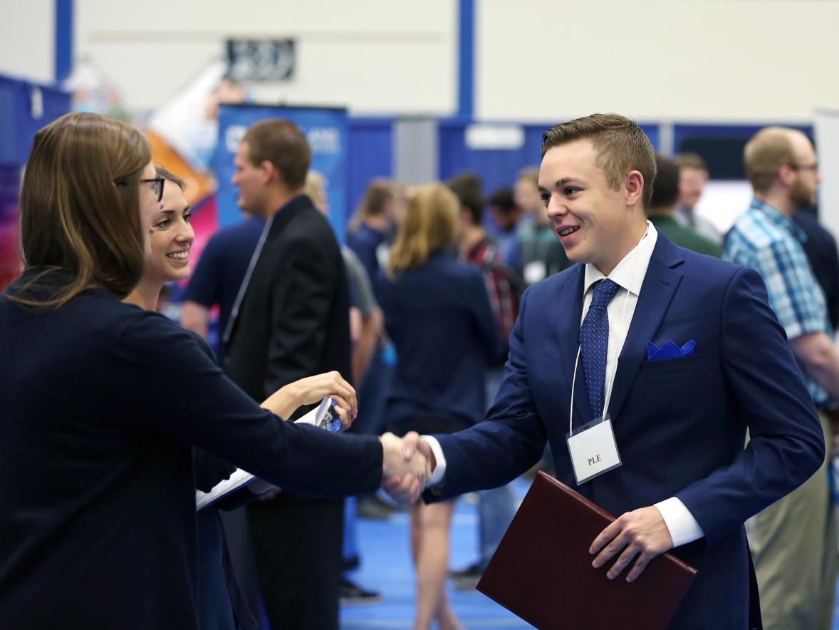 Students meet with company recruiters at UW-Stout’s Fall Career Conference in October. 