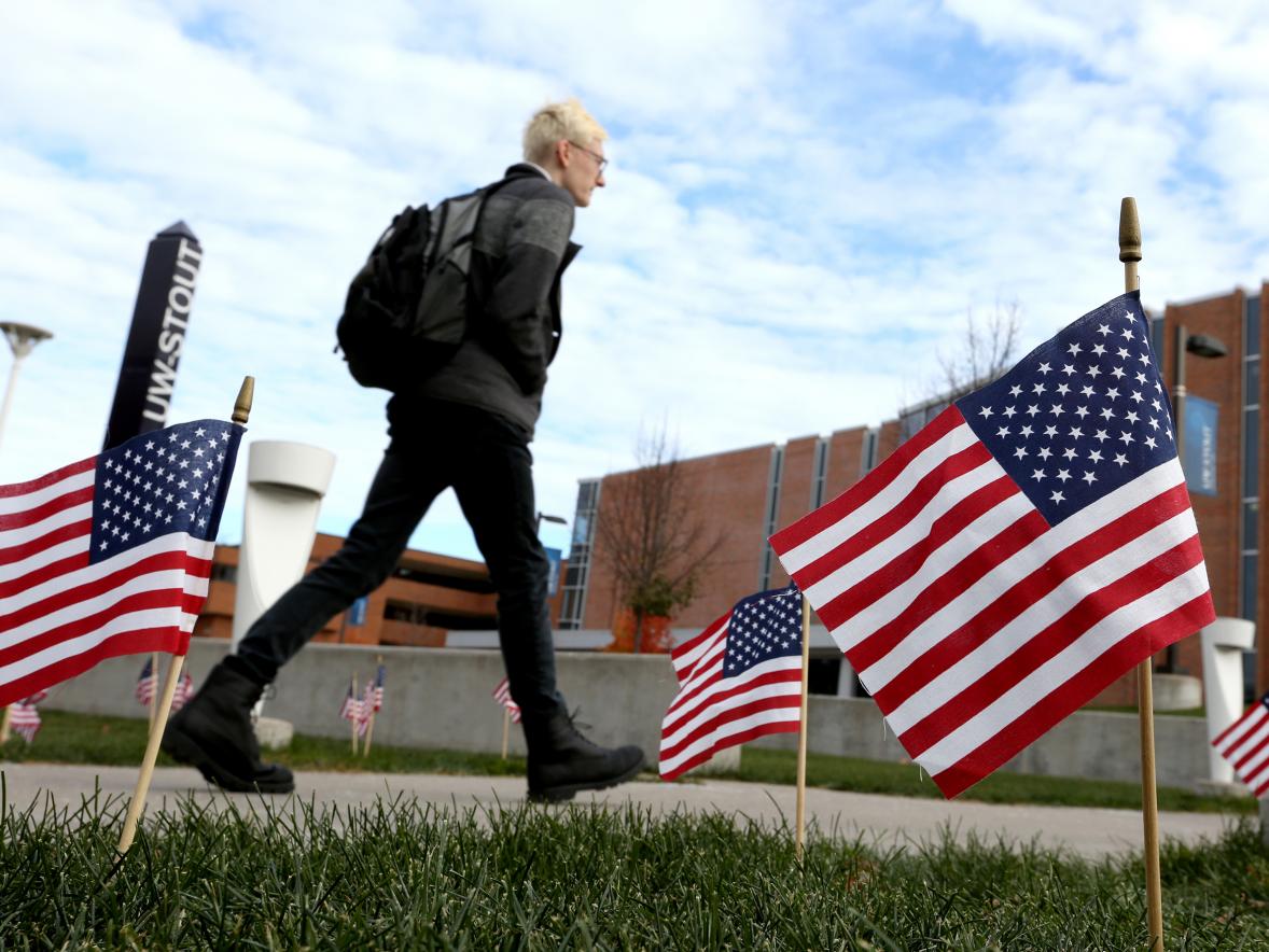 Flags to honor veterans will be placed in the amphitheater of the Memorial Student Center on Monday, Nov. 11, which is Veterans Day. 