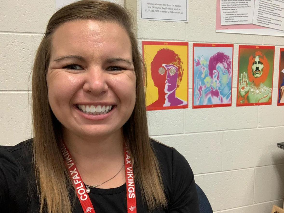 Kathleen Thorn, marketing and business education graduate, teaching in her classroom.