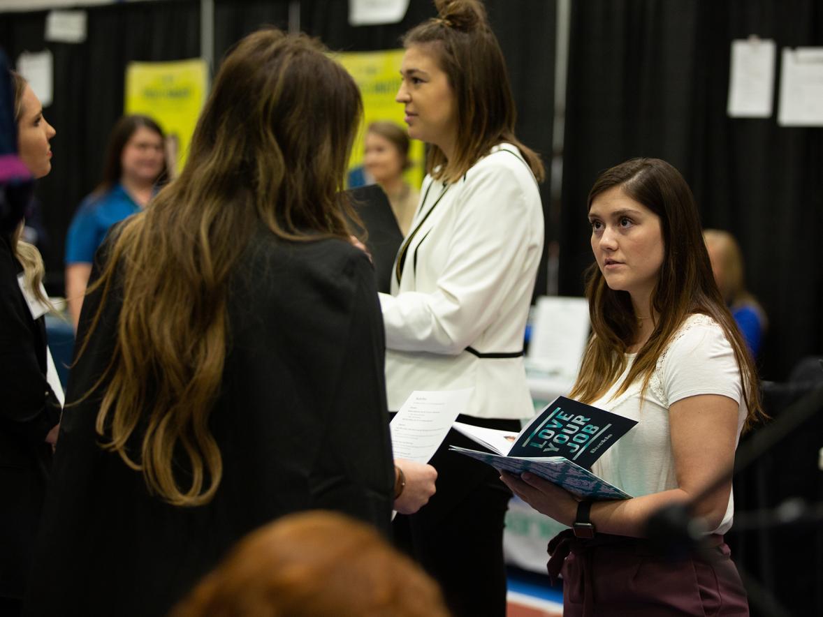 Students at the 2020 Spring Career Conference make connections with employers for internships, co-op opportunities and employment.