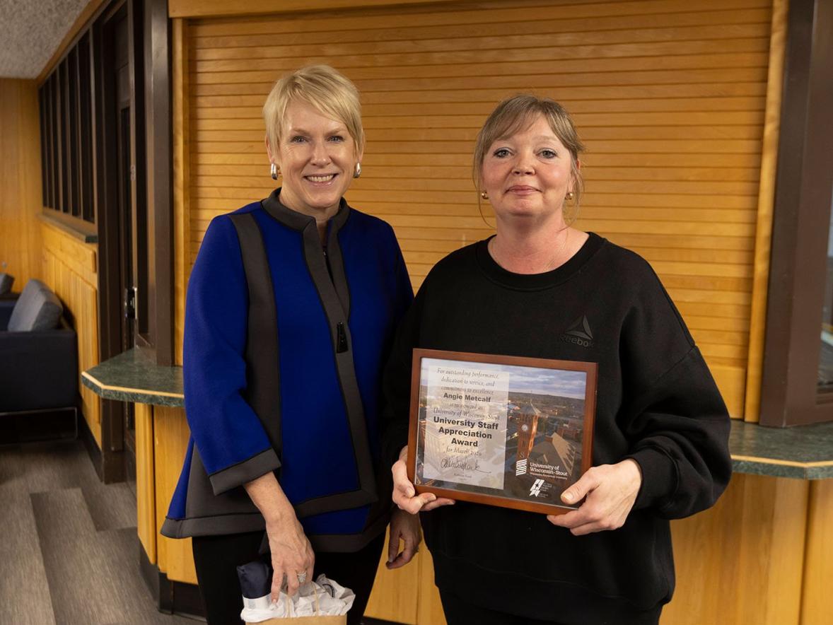 Angie Metcalf and Chancellor Katherine Frank