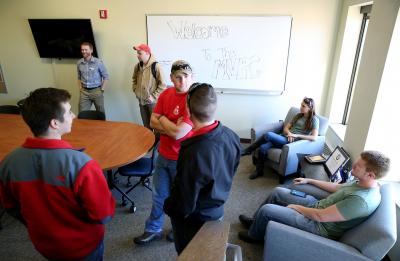The UW-Stout Veterans Club holds an open house for the new Military and Veteran Resource Center.