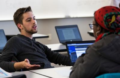 UW-Stout instructor Gregory Schneider-Bateman's Composition 2 class is photographed on Wednesday, April 12, 2017 in their classroom in Harvey Hall.