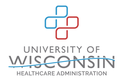 abstract design accompanied by text presenting University of Wisconsin Healthcare Administration.