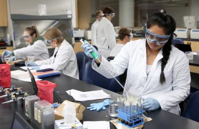 Students in the biochemistry lab.