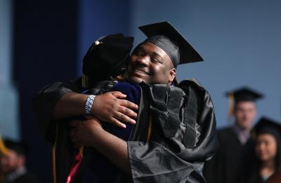 Inspiring graduate, Javante Watson-Hall at his graduation ceremony, May 2017at Johnson Fieldhouse.