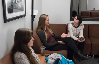 UW-Stout graduate students in the Clinical Mental Health Counseling Program, discuss their counseling sessions during Counseling Process Lab