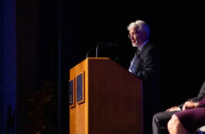 Interim Chancelor Patrick Guilfoile speaks at the Foundation Scholarship banquet.