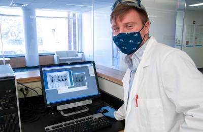 Applied science sophomore Tyler Luke in the research lab.