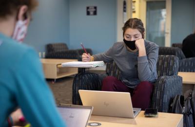 Students studying on campus.