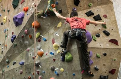 Stout Adventures indoor climbing wall.