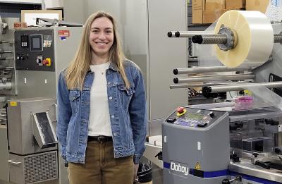 Caylee Boone, packaging student, in the packaging lab.