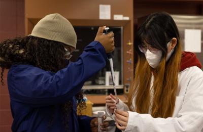 Students use UV analysis equipment to determine concentrations of various sugars in solutions in their Food Science Lab.