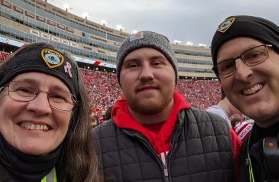 Sgt. Lisa Pederson and Chief Jason Spetz of the UW-Stout police meet Ryan Child recently. In 2012, they led resuscitation efforts on campus when Child’s heart stopped.